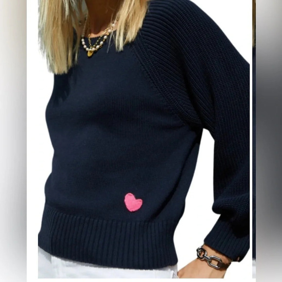 KERRI ROSENTHAL Women’s Navy Blue Puff Sleeve Pullover Sweater Size L - Picture 9 of 14